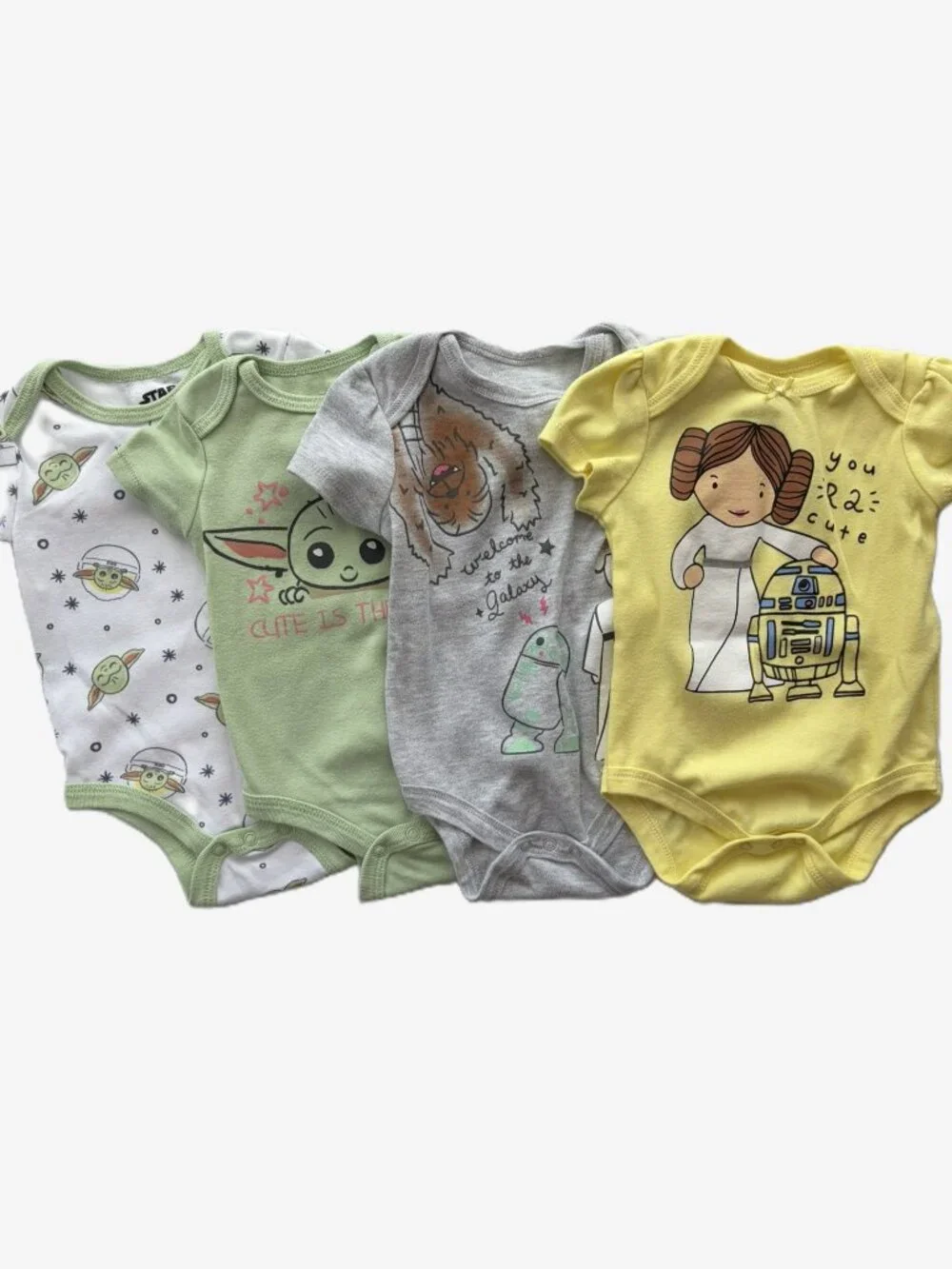 Star Wars Baby Girl Bodysuits 3-6 Months Set of 4 Grogu Leia R2-D2 Yoda Disney